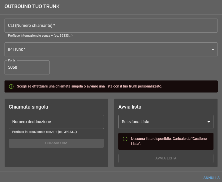 Outbound con trunk PBX
