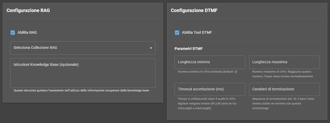 Configurazione RAG e DTMF