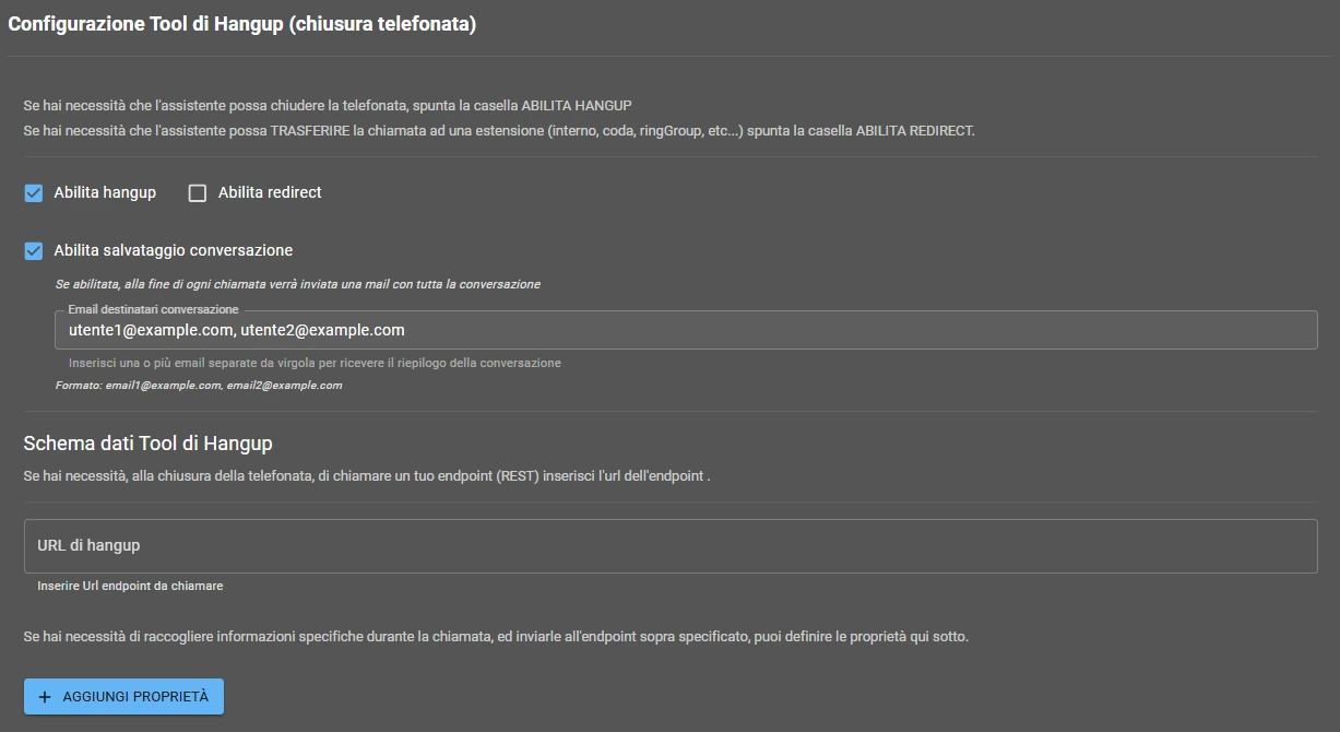 Configurazione Hangup