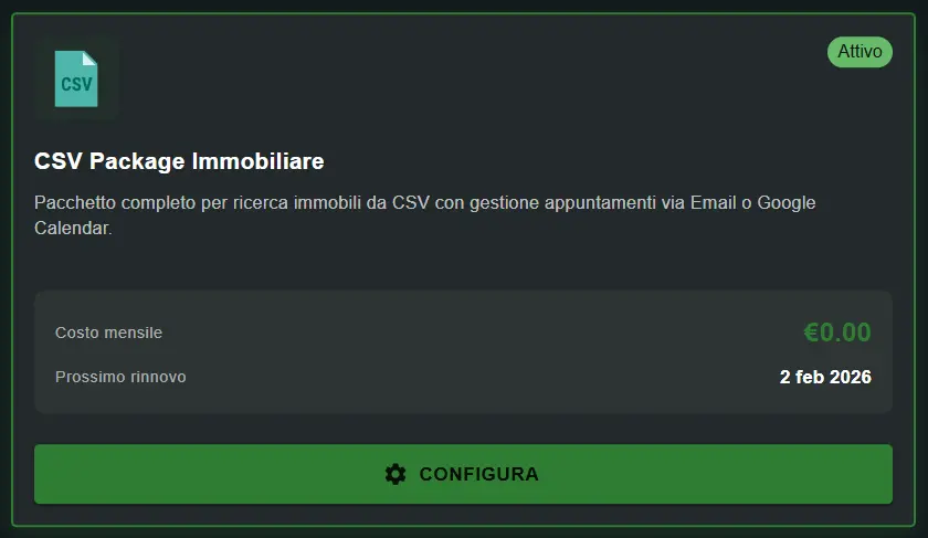 AI4CALL - MCP CSV Package Immobiliare Configurazione
