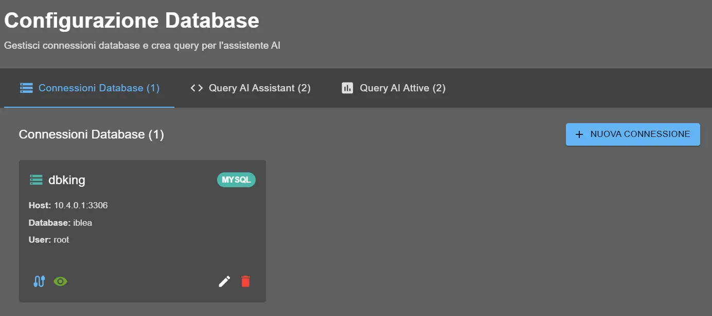 Test connessione database riuscito
