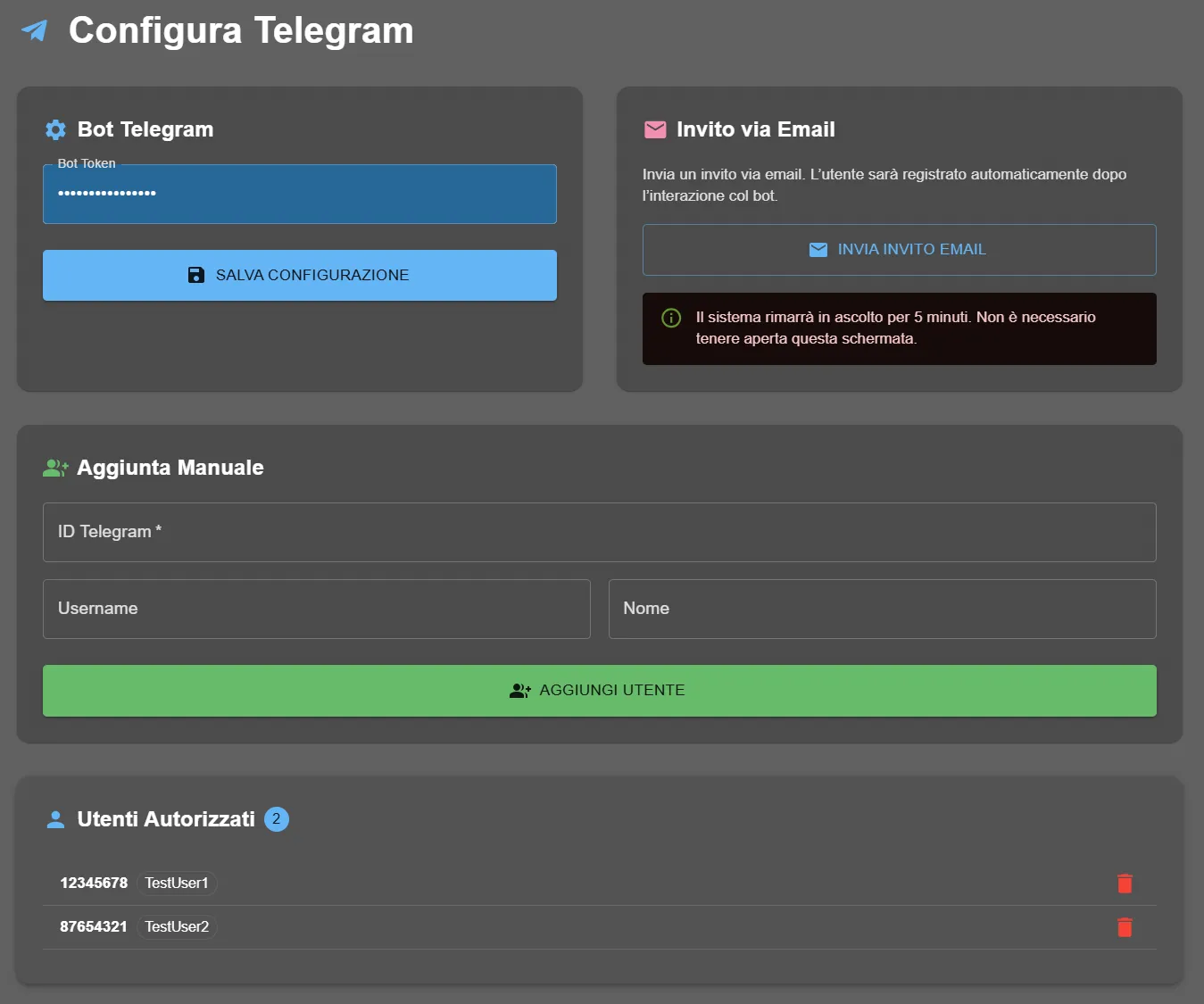 Configurazione Telegram
