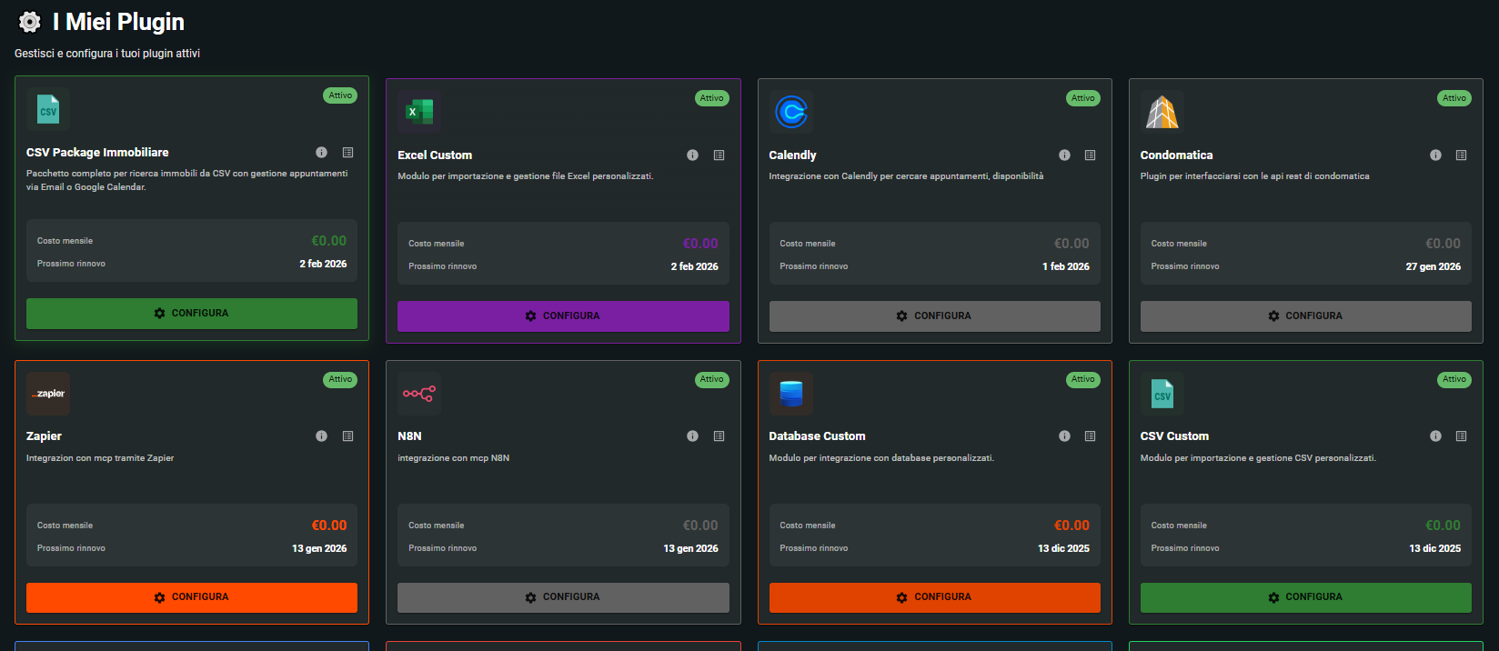 I miei plugin acquistati dal marketplace ai4call