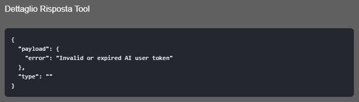 Modale dettaglio risposta tool con errore