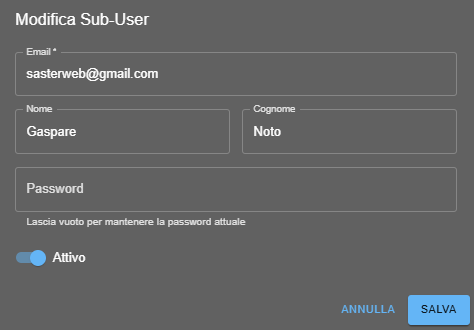 Attivazione sub-user
